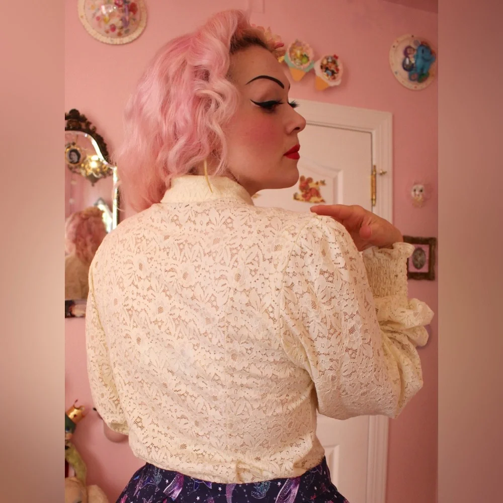 Smak Parlour Vintage Lace Ruffle Blouse sz L - Picture 3 of 6